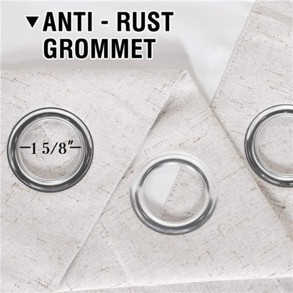 Linen Blackout Curtains 84 Inches Anti-Rust Grommet, 2 Panels, Ivory - Picture 5 of 6